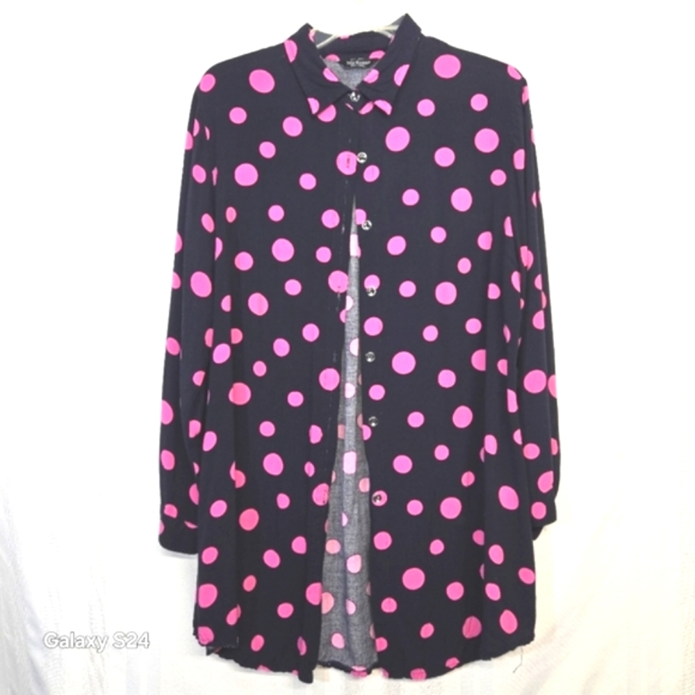 BLUE Button-Down Shirt with Pink Polka Dots SIZE 2X